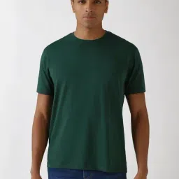 Peter England Green Cotton Regular Fit T-Shirt-picture-34