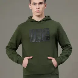 Red Tape Olive Baggy Fit Printed Hooded Sweatshirt-image-32