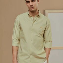 ANDAMEN Light Olive Slim Fit Cotton Shirt-image-43