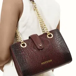Hidesign Red Textured Medium Shoulder Handbag-image-14