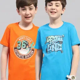 Monte Carlo Kids Orange & Turquoise Printed T-Shirt (Pack Of 2)-image-23