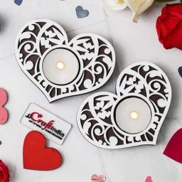 eCraftIndia Brown & White Wooden Heart Shaped Tea Light Candle Holders - Set of 6-image-34