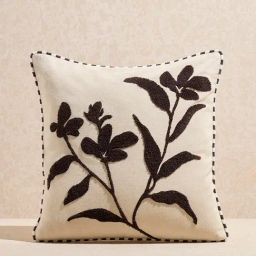 Westside Home Beige Foliage Embroidered Cushion Cover-18