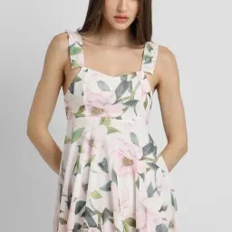 Forever 21 White Floral Print Fit & Flare Dress-image-90