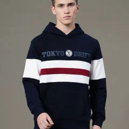 Red Tape Navy Regular Fit Colour Block Hooded Sweatshirt-19