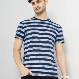 celio celio* Blue Regular Fit Striped Cotton Crew T-Shirt-picture-12
