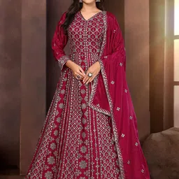 Miss Ethnik Embroidered A-Line Gown With Dupatta Ethnic Dresses-image-62