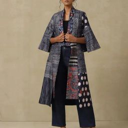 aarke Ritu Kumar Navy & White Printed Long Tailored Jacket-picture-18