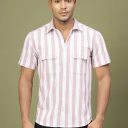 Rigo Men Light Pink Stripes Shirt-image-28