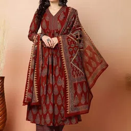 KLOSIA Women Ethnic Motifs Printed Regular Kurta & Trousers With Dupatta-picture-20