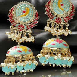 OOMPH Peacock Shaped Meenakari Jhumkas-58