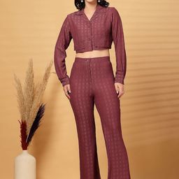 plusS Self Design Lapel Collar Shirt With Trouser-picture-7