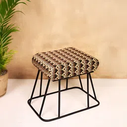 Decoghar Brown & Beige Ethnic Printed Square Shaped Metallic Stool-20