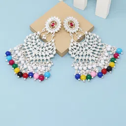 BELWICK Silver-Plated Kundan Studded & Artificial Beaded Contemporary Chandbalis-18