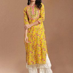 Varanga Women Floral Printed Screen Print Fusion Cotton Straight Kurta-picture-36