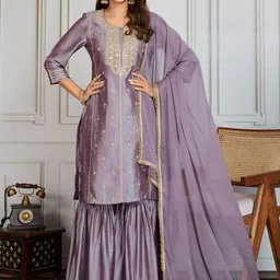 House of Pataudi Women Ethnic Motifs Embroidered Kurta & Sharara With Dupatta-picture-26