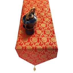Pink Parrot Red And Gold Color Ethnic Motifs Polyester Jacquard silk table runner-image-99