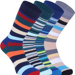 SOXVIEW Pack of 4 Men Striped Calf Length Socks-34