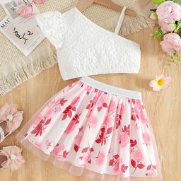 YK Girls Printed Top With Skirt Clothing Set-image-104