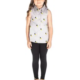 Cherry Crumble By Nitt Hyman Kids Grey Embroidered Shirt-image-0