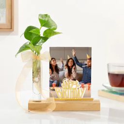 Birthday Joy Personalized Photo Stand With Money Plant-image-63