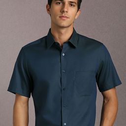 Louis Philippe Men Textured Spread Collar Pure Cotton Formal Shirt-image-66
