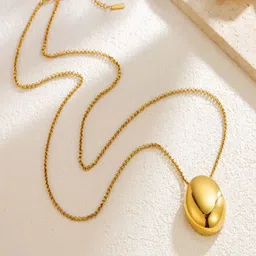 AQUASTREET 18K Gold Plated Waterproof Anti-Tarnish Bold Chunky Oval Pendant Chain-45