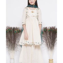 Little Bansi Three Fourth Sleeves Embroidered Kurta Sharara With Dupatta - Cream-image-72