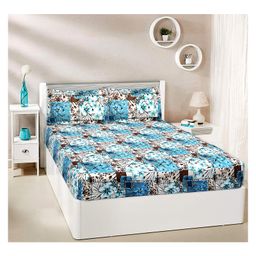 Kuber Industries Double Bedsheet with 2 Pillow Covers144 TC Glace Cotton Flower Check Print Bedsheet For Living RoomBedroom90x100 InchBlue-picture-41