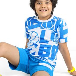 Ollington St. 100% Cotton Knit Half Sleeves T-Shirt & Shorts Set with Basketball Print  White & Blue-image-50