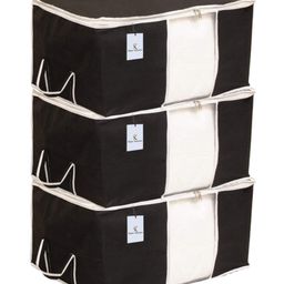 Kuber Industries Rectangular Leheriya Design Underbed BagStorage OrganiserBlanket CoverExtra Large Size, Pack of 3 BlackNon-Woven-4