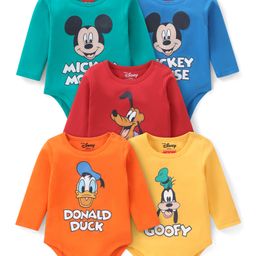 Babyhug Disney Interlock Knit Full Sleeves Onesies with Mickey Mouse & Friends Pack of 5 - Blue Yellow & Red-image-86