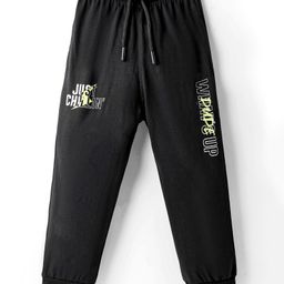 Smarty Boys Sinker Knit Full Length Lounge Pants with Text Print - Black-image-46