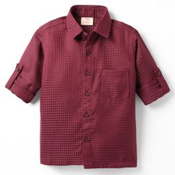 Rikidoos Full Sleeves Textured Shirt - Dark Maroon-picture-17