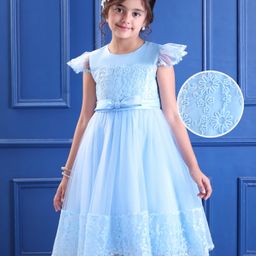Mark & Mia Woven Cap Sleeves Party Dress With Floral Embroidery & Bow Applique - Light Blue-image-92