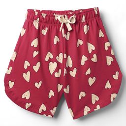 CUCUMBER Sinker Knit Above Knee Length Shorts With Heart Print - Red-image-48