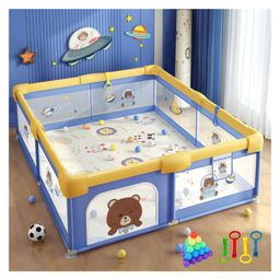 MONSTECH Baby Playpen 180x150cm for 0-5 Years, 2 Anti-Fall Rings, Play Balls, Safety Lock, Breathable Mesh, Kids Activity Center- Blue-image-36
