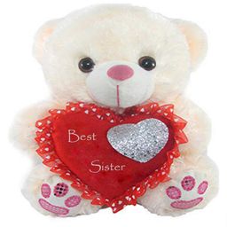 Tickles Heart Teddy with Best Sister Soft Stuffed Plush for Raksha Bandhan (Color: White Size: Length 26 cm)-image-13