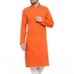 Men Solid Straight Kurta (Orange)-image-95