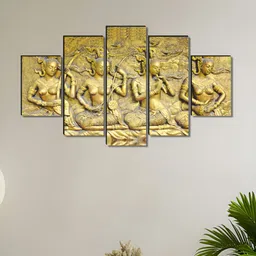 SAF Gold-Toned & Grey 5 Pieces Four Women Wood Wall Art-image-26