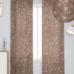 B' Decorlish Brown & Gold-Toned Set of 2 Floral Sheer Long Door Curtain-85