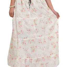Exotic India Long Skirt With Printed Roses & Elastic Waist-image-75