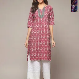 Anouk Rustic Selection Of 3 Ethnic Motifs Printed Round Neck Straight Crepe Kurtas-image-56