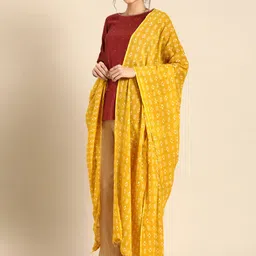Shaily Mustard Yellow & White Printed Dupatta-40