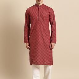 RAJUBHAI HARGOVINDAS Men Maroon Chikankari Kurta-picture-21