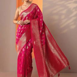 Libas Pink Regular Fit Woven Design Saree With Unstitched Blouse-picture-18