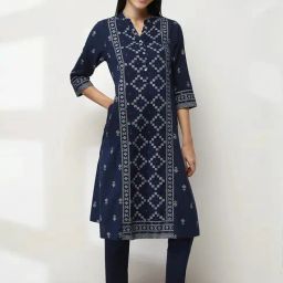 Rangriti Navy Cotton Regular Fit Printed Kurta-picture-41