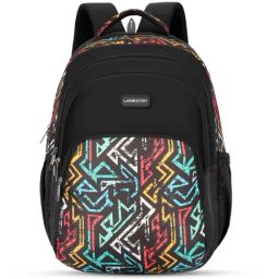 Lavie Sport Vector 39L Printed School Unisex Backpack with Rain cover for Boys/Girls (Black)-145