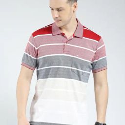 Monte Carlo Red Regular Fit Striped T-Shirt-image-56