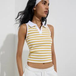 Studiofit by Westside Yellow Striped Cotton-Blend Top-picture-44